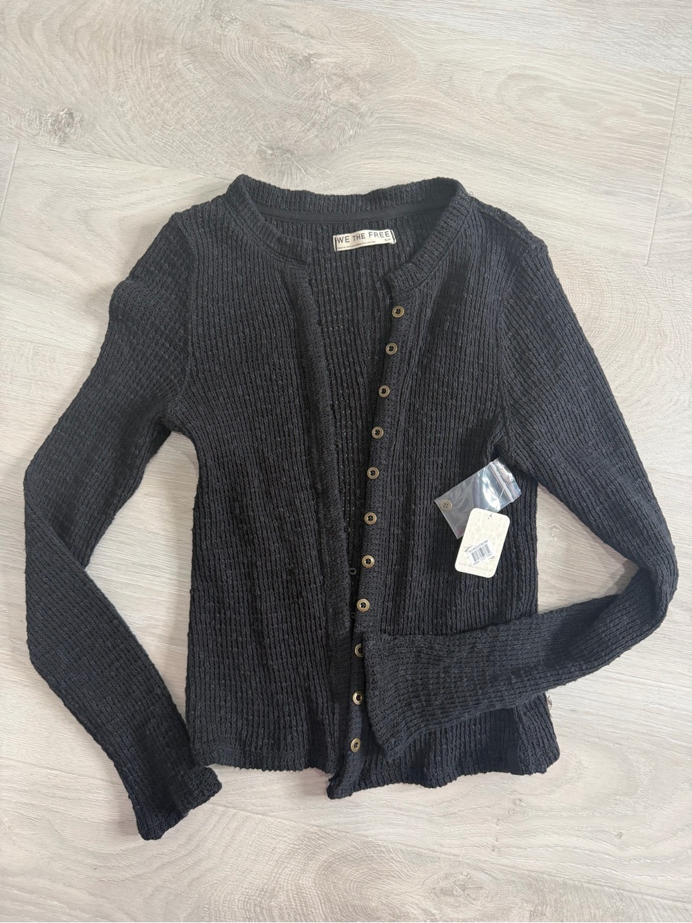 We The Free Black Ribbed Button-Front Cardigan